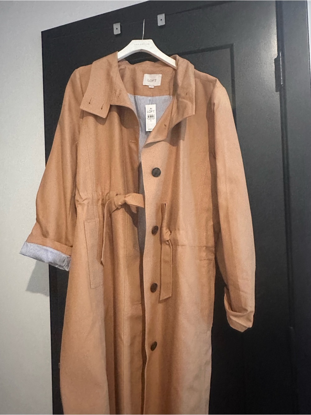 LOFT Camel/Tan Trench Coat with Striped Lining - Picture 4 of 5